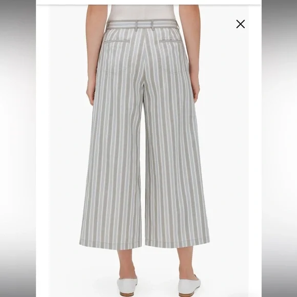 Lafayette 148 Blue And Gray Fulton Elixir Stripe Crop Wide Leg Pants Culotte